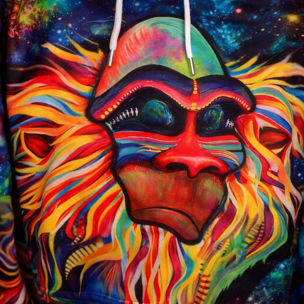 Electro Threads Psychedelic Monkey Hoodie Men’s Medium Trippy Graphic Festival